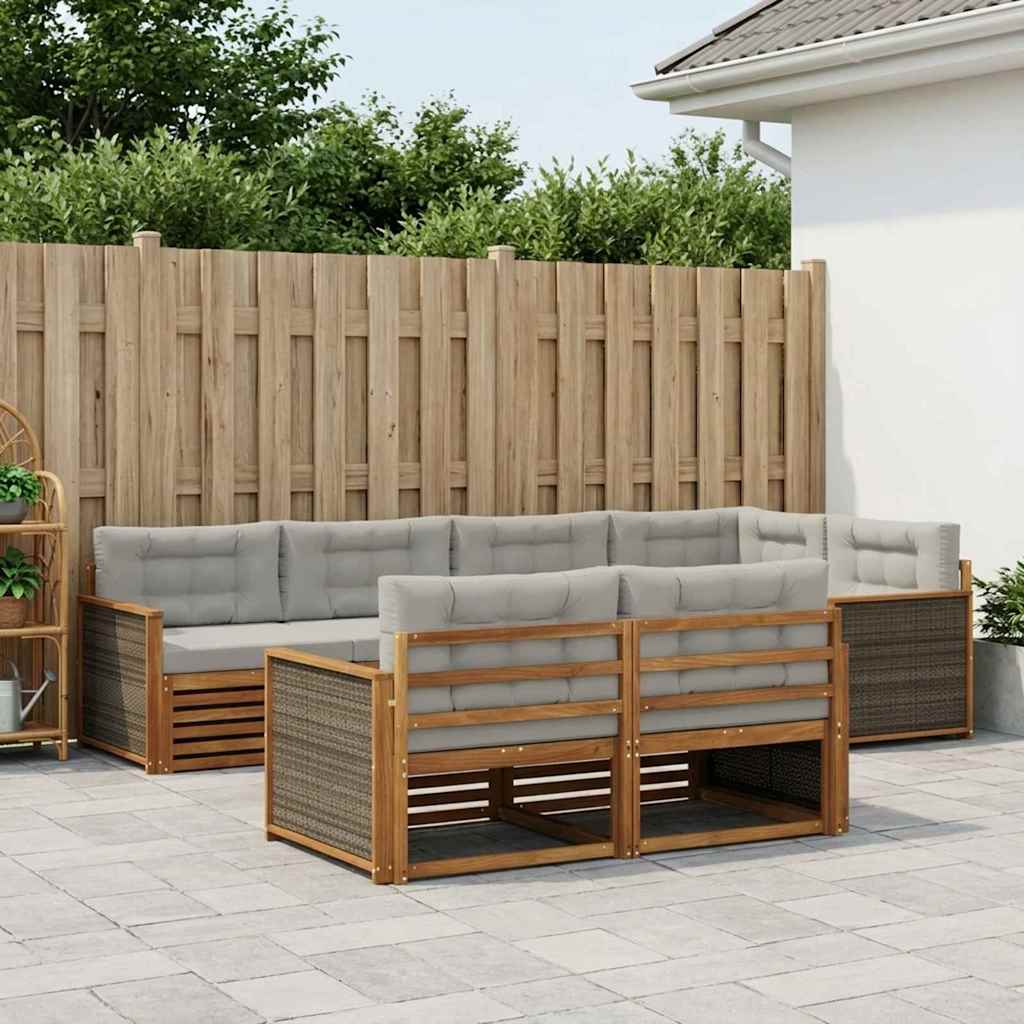 Set di divani da esterno 7 pcs Naturale e Grigio Chiaro | homemem39