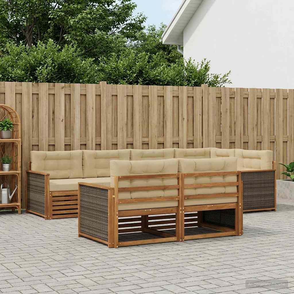 Set di divani da esterno con cuscino 7 pcs Naturale e Beige | homemem39