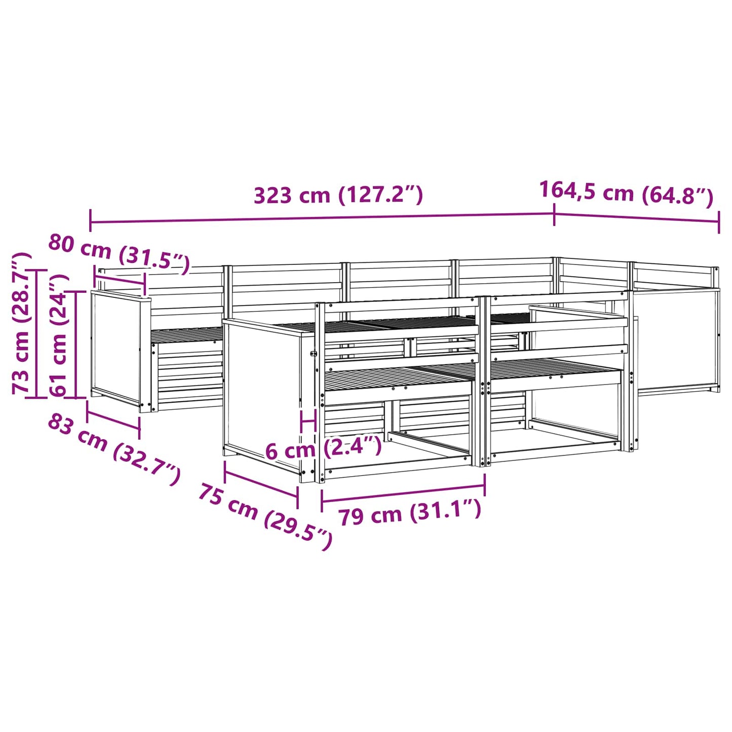Set di divani da esterno 7 pcs Naturale | homemem39