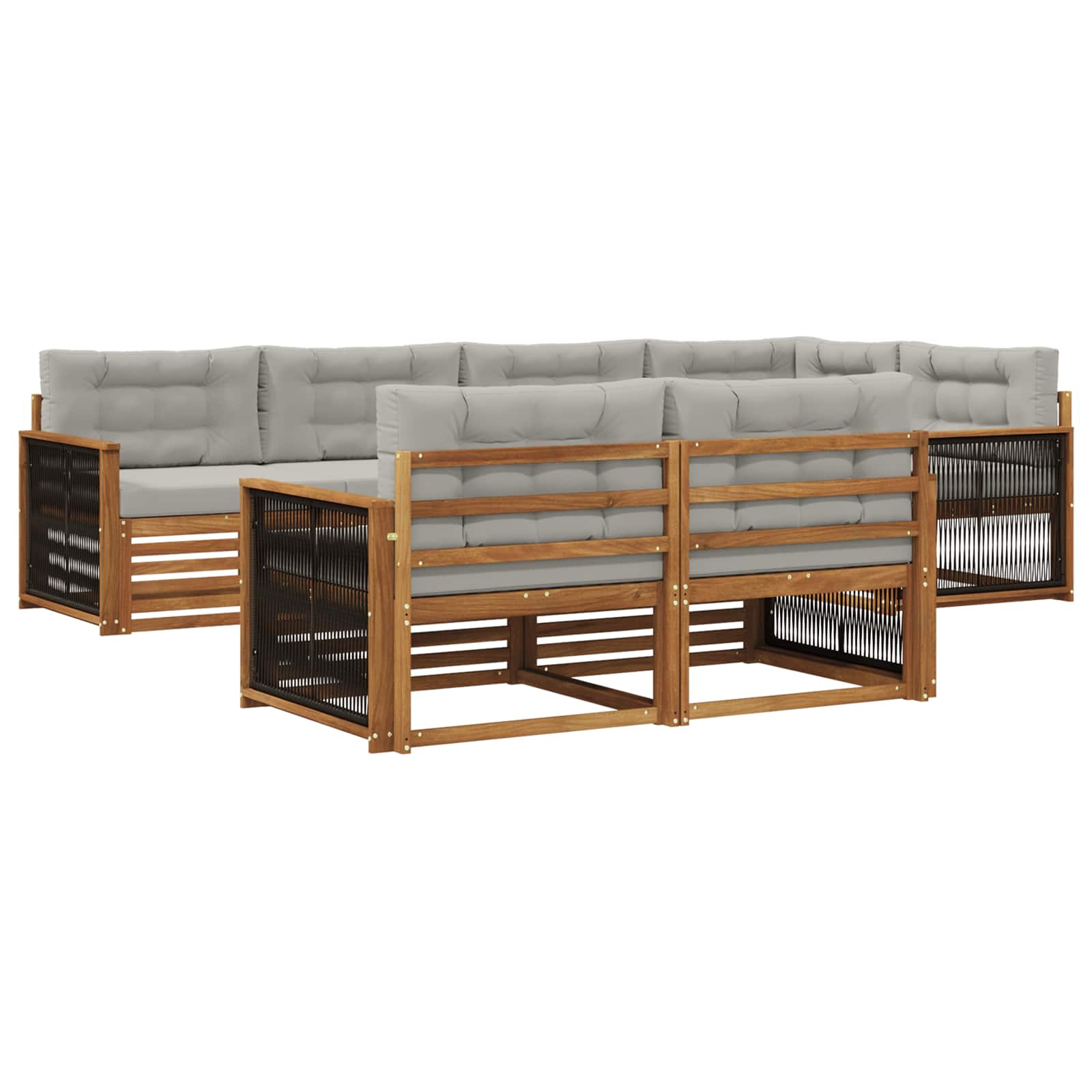 Set di divani da esterno 7 pcs Naturale e Grigio Chiaro | homemem39