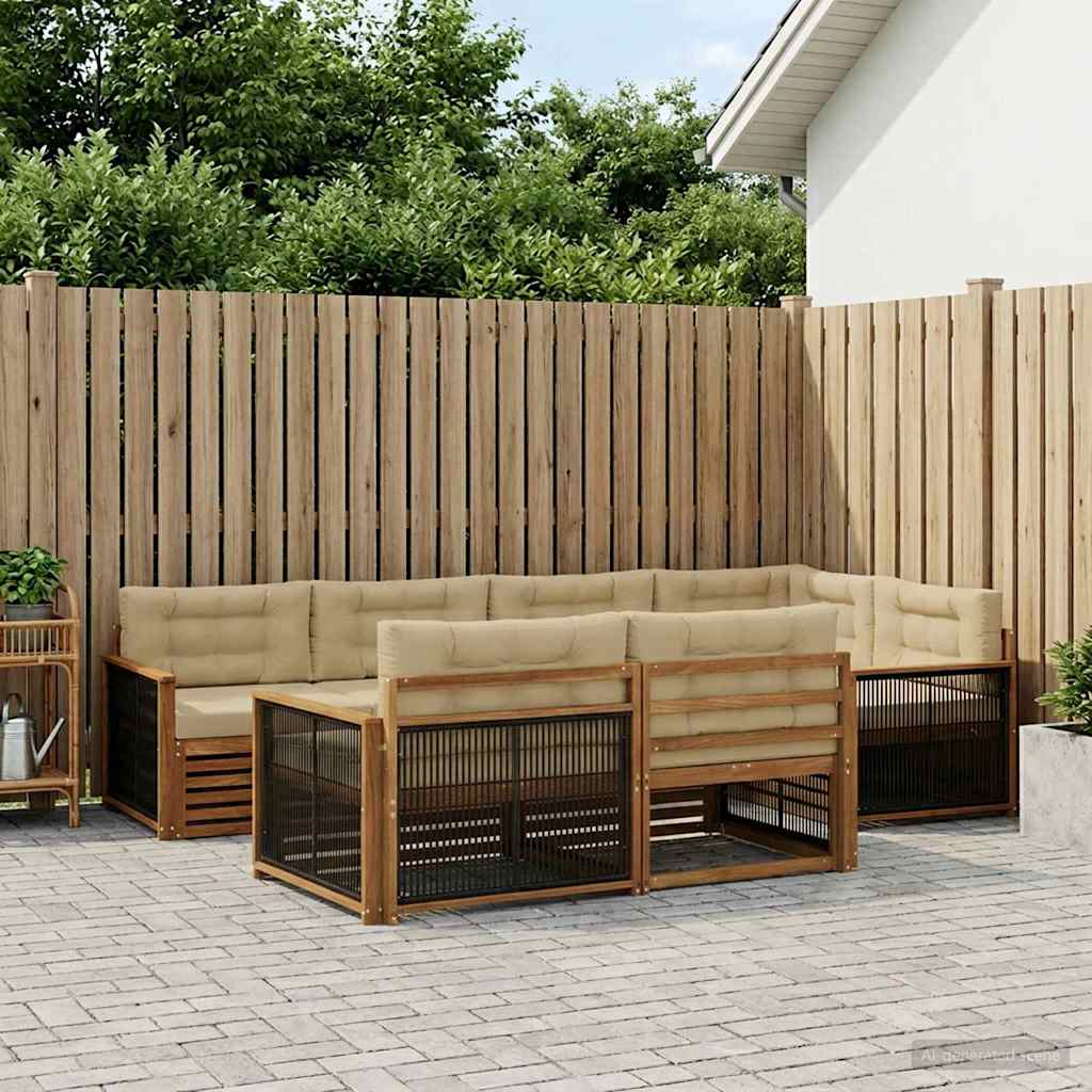 Set di divani da esterno con cuscino 7 pcs Naturale e Beige