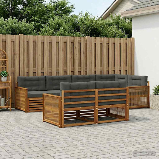 Set di divani da esterno con cuscino 7 pcs Naturale e Antracite