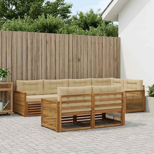 Set di divani da esterno con cuscino 7 pcs Naturale e Beige
