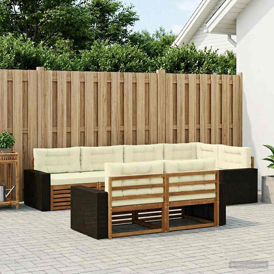 Set di divani da esterno con cuscino 7 pcs Naturale e Crema