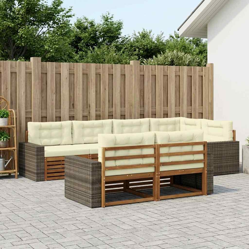 Set di divani da esterno con cuscino 7 pcs Naturale e Crema | homemem39