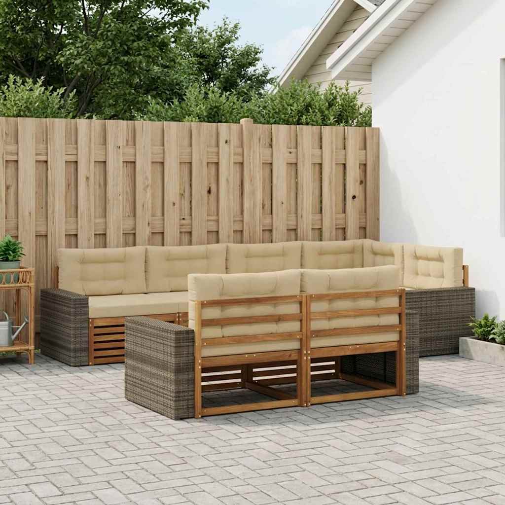 Set di divani da esterno con cuscino 7 pcs Naturale e Beige | homemem39