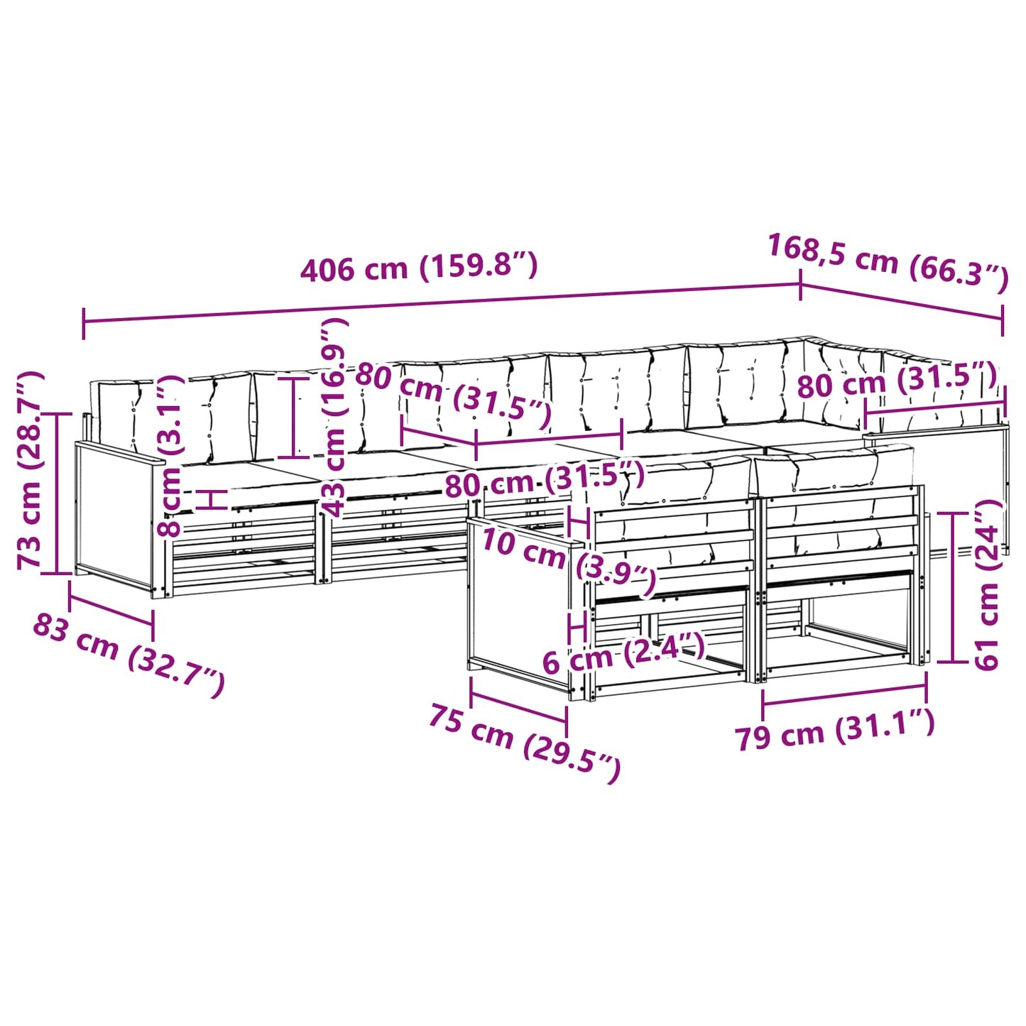 Set di divani da esterno con cuscino 8 pcs Naturale e Crema