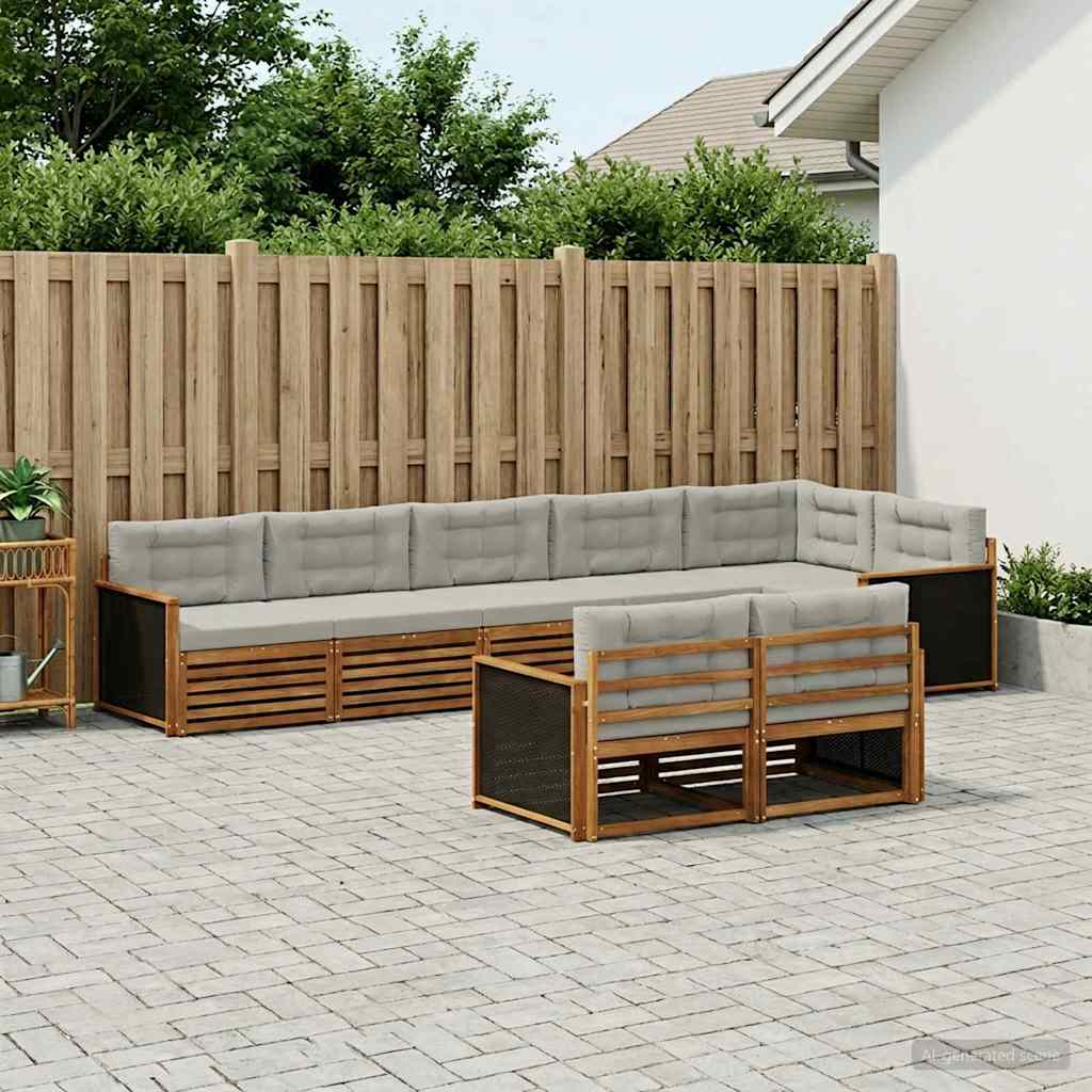 Set di divani da esterno 8 pcs Naturale e Grigio Chiaro | homemem39