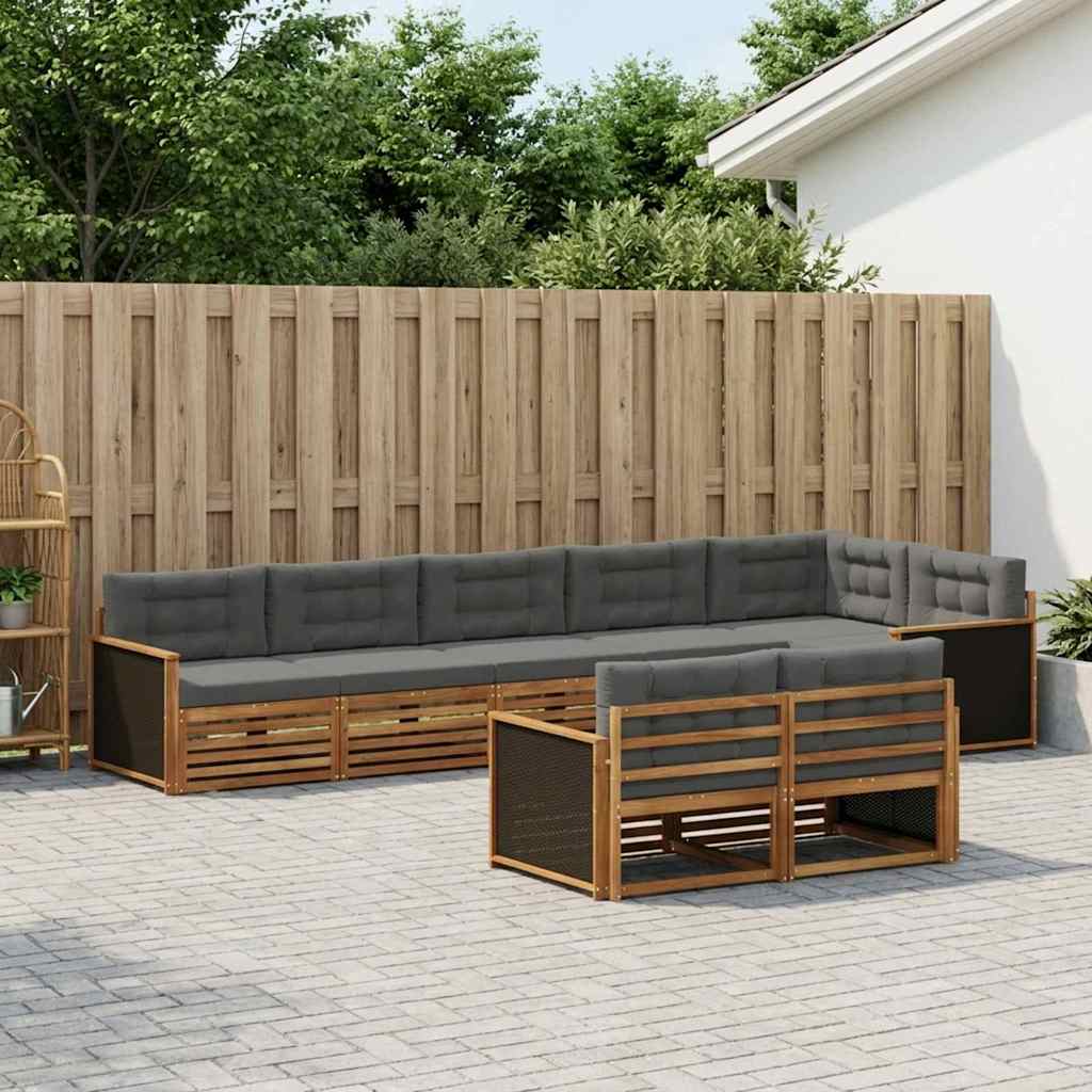 Set di divani da esterno con cuscino 8 pcs Naturale e Antracite | homemem39