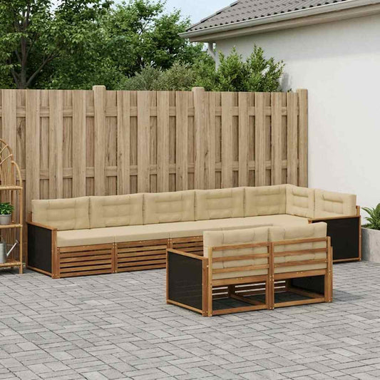 Set di divani da esterno con cuscino 8 pcs Naturale e Beige | homemem39