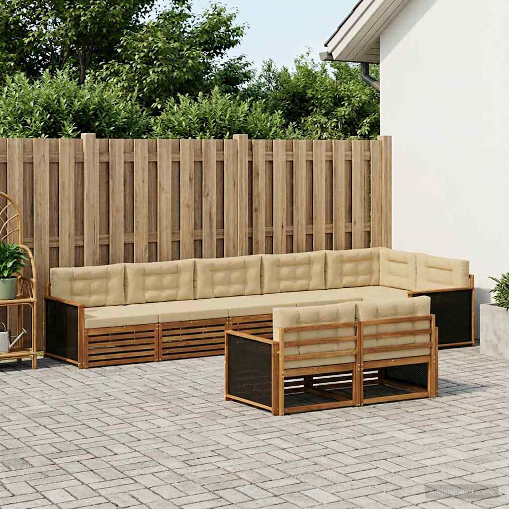 Set di divani da esterno con cuscino 8 pcs Naturale e Beige