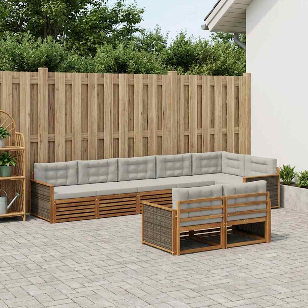 Set di divani da esterno 8 pcs Naturale e Grigio Chiaro | homemem39