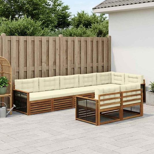 Set di divani da esterno con cuscino 8 pcs Naturale e Crema | homemem39