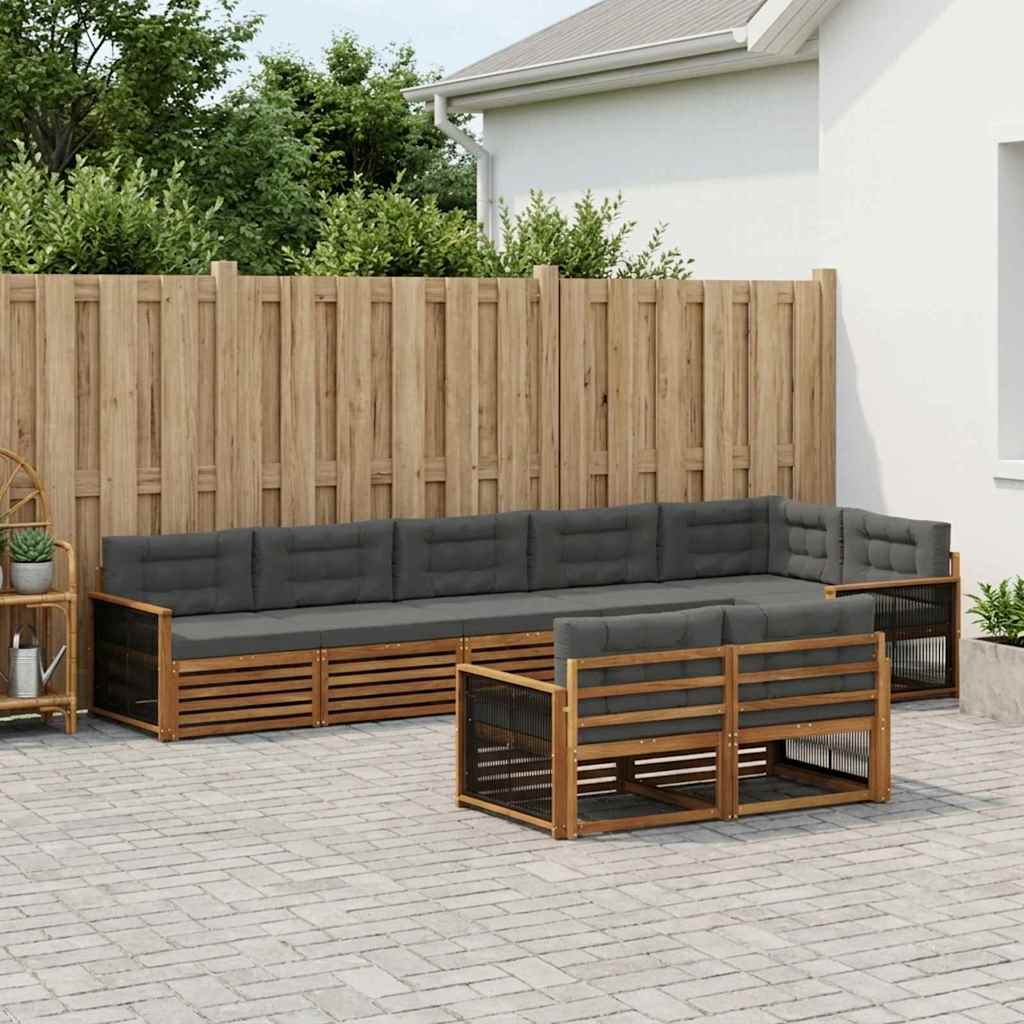 Set di divani da esterno con cuscino 8 pcs Naturale e Antracite | homemem39