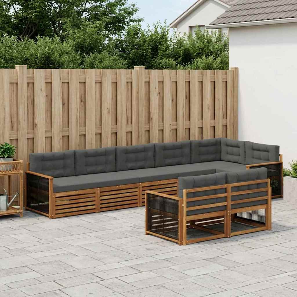Set di divani da esterno con cuscino 8 pcs Naturale e Antracite | homemem39