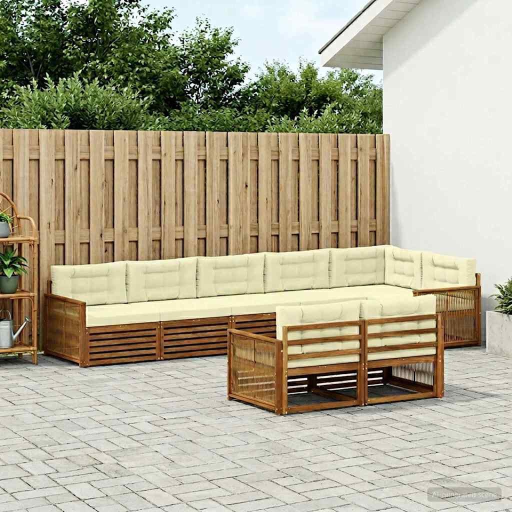 Set di divani da esterno con cuscino 8 pcs Naturale e Crema | homemem39
