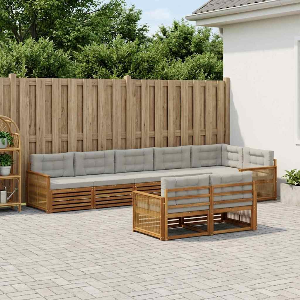Set di divani da esterno 8 pcs Naturale e Grigio Chiaro | homemem39