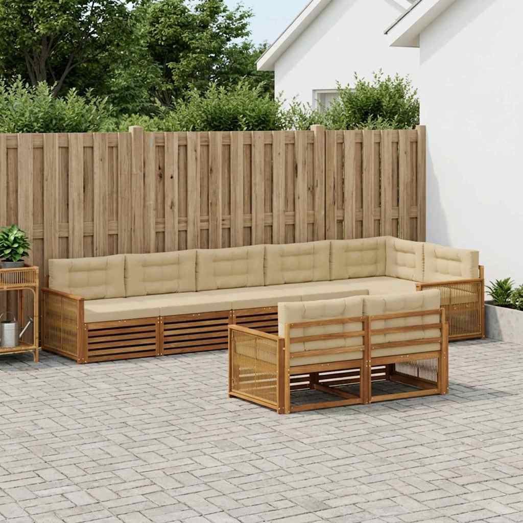 Set di divani da esterno con cuscino 8 pcs Naturale e Beige | homemem39