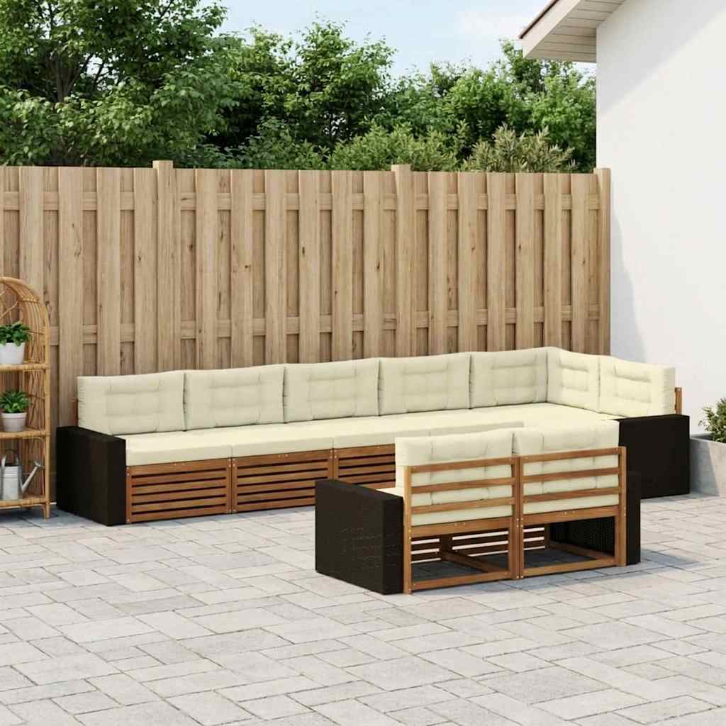 Set di divani da esterno con cuscino 8 pcs Naturale e Crema | homemem39