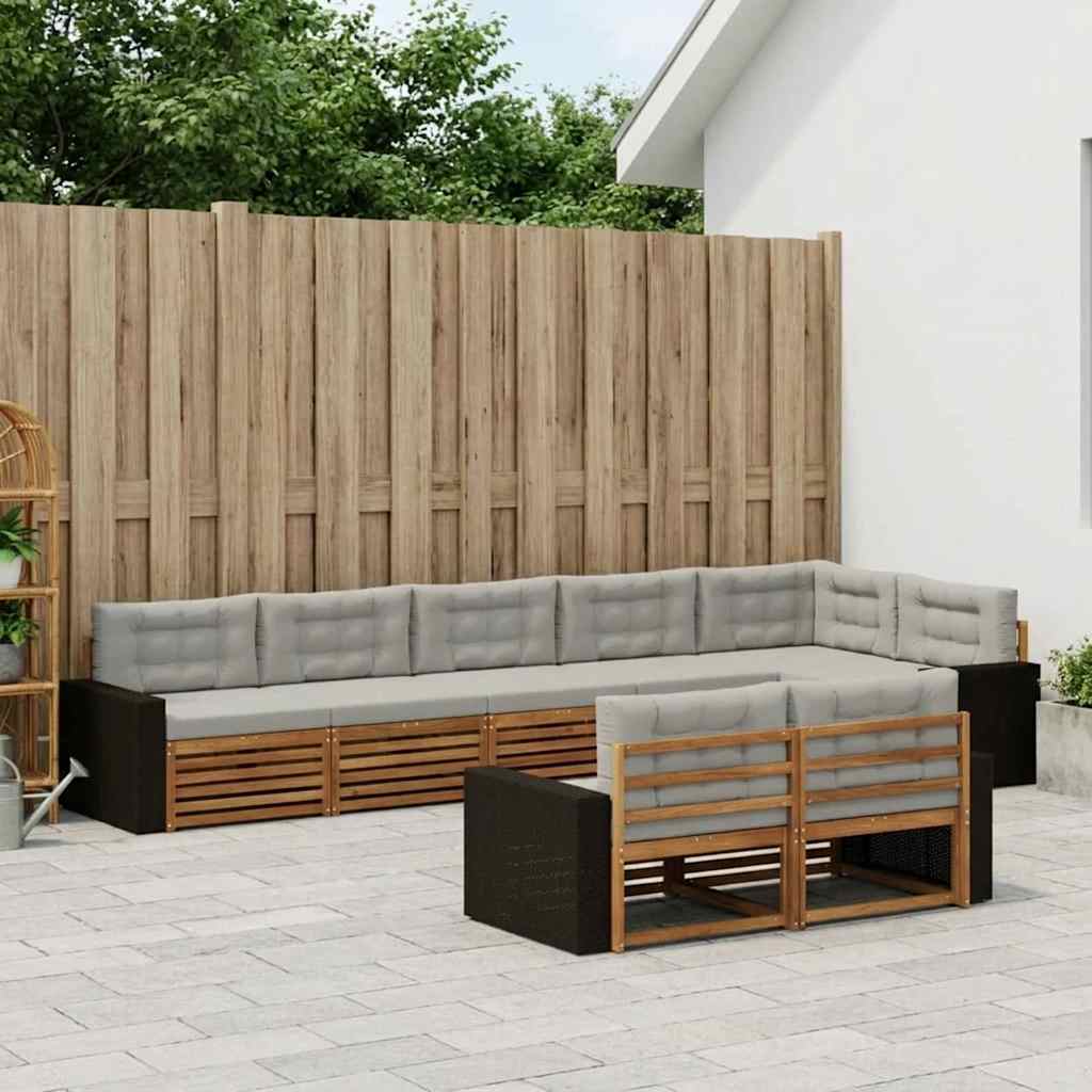 Set di divani da esterno 8 pcs Naturale e Grigio Chiaro | homemem39