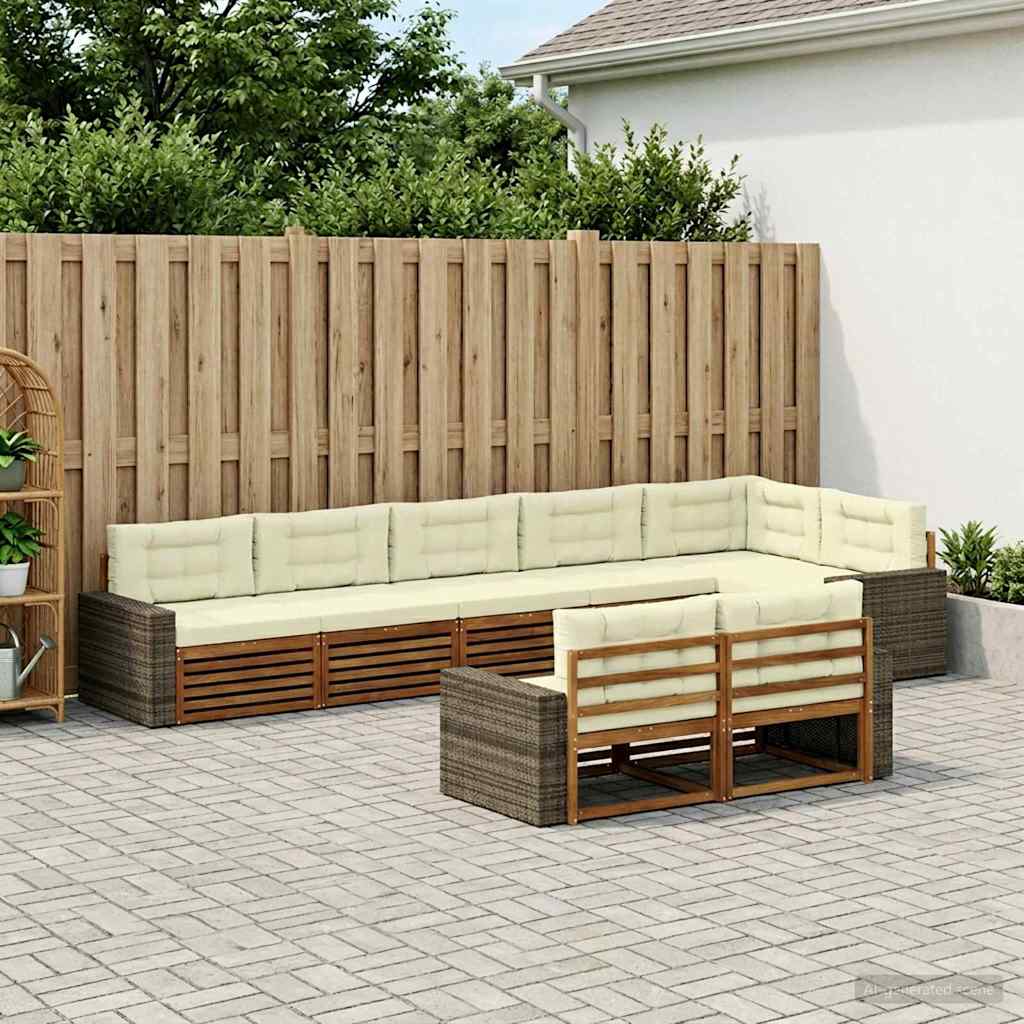 Set di divani da esterno con cuscino 8 pcs Naturale e Crema | homemem39