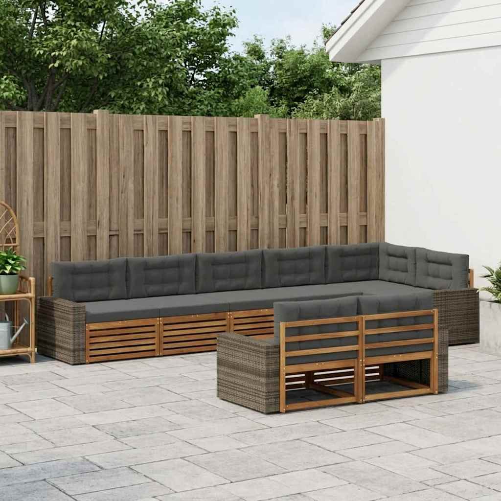 Set di divani da esterno con cuscino 8 pcs Naturale e Antracite | homemem39