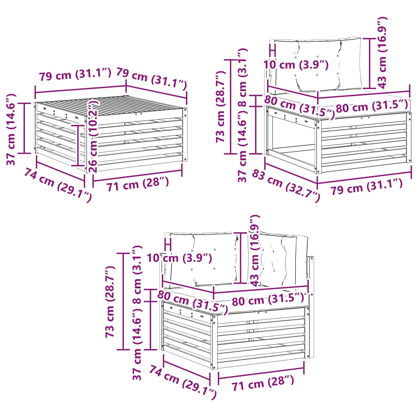 Set di divani da esterno con cuscino 9 pcs