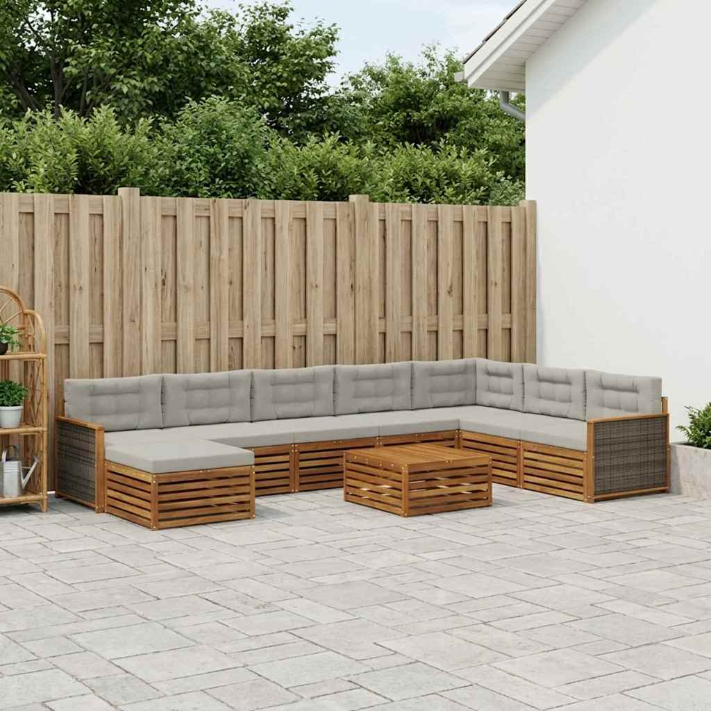 Set di divani da esterno 9 pz 7-Posti Naturale e Grigio Chiaro | homemem39