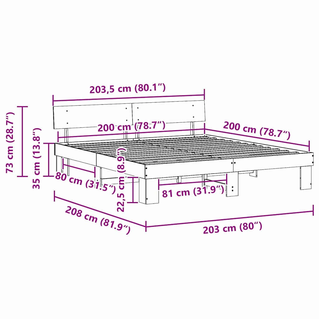 Struttura del letto Marrone cerato 200 x 200 cm Pino massello | homemem39