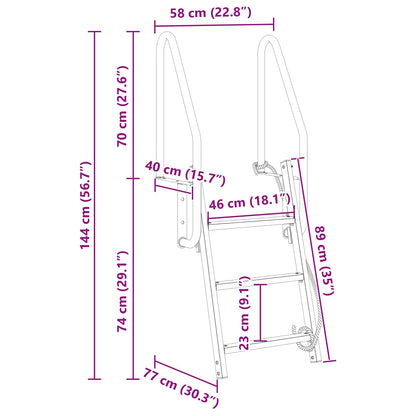 Scala da molo a 3 gradini Argento 58 x 77 x 144 cm Alluminio