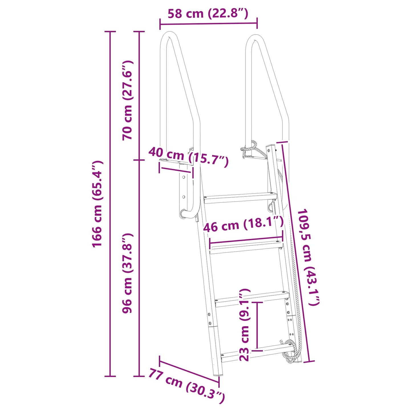 Scala da Dock a 4 Gradini Argento 58 x 77 x 166 cm Alluminio
