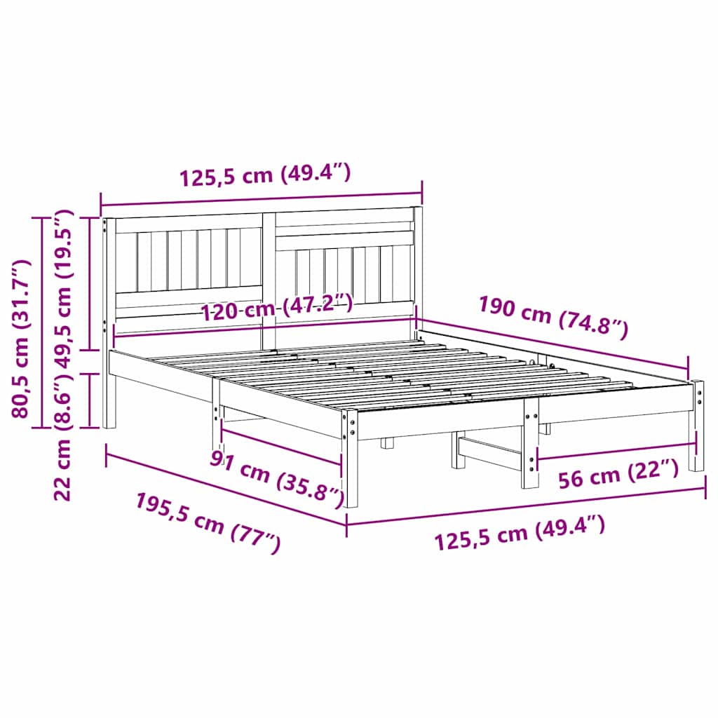 Struttura del letto Bianco 120 x 190 cm Pino massello
