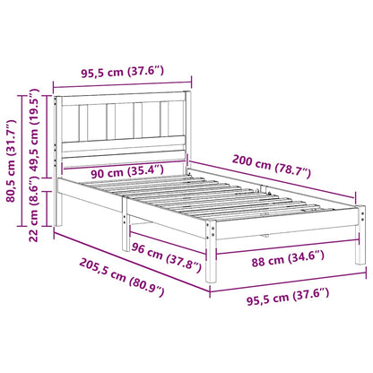 Struttura del letto Bianco 90 x 200 cm Pino massello | homemem39