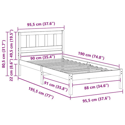 Struttura del letto Marrone 90 x 190 cm Pino massello | homemem39