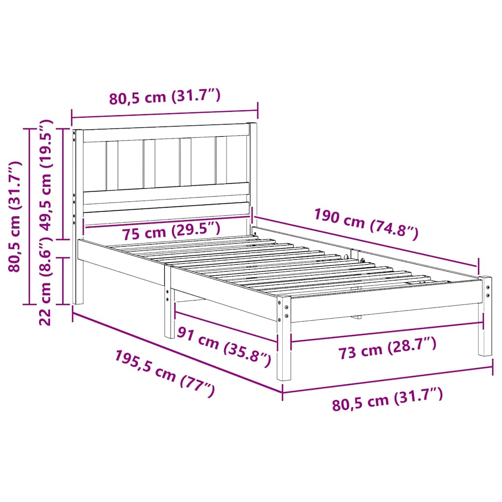 Struttura del letto Marrone cerato 75 x 190 cm Pino massello | homemem39