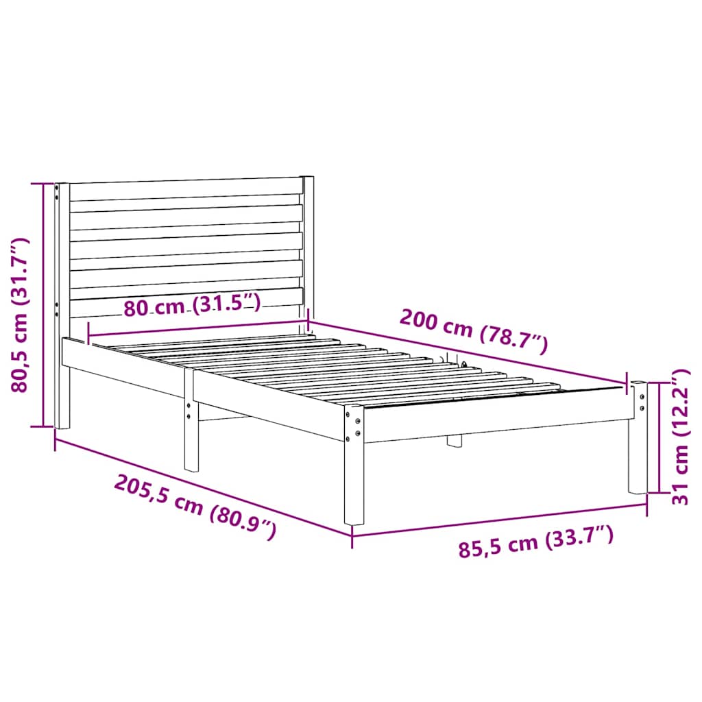 Struttura del letto Marrone cerato 80 x 200 cm Pino massello | homemem39