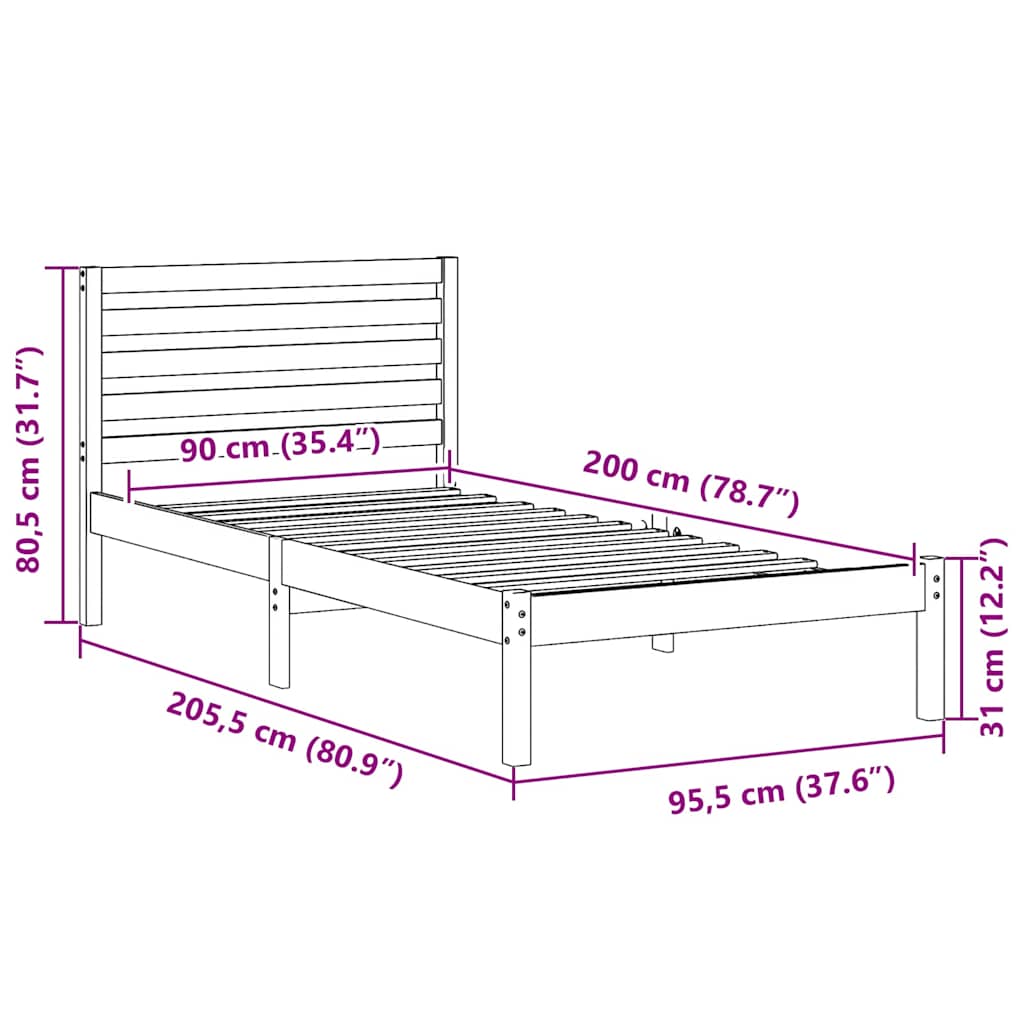 Struttura del letto Marrone cerato 90 x 200 cm Pino massello | homemem39