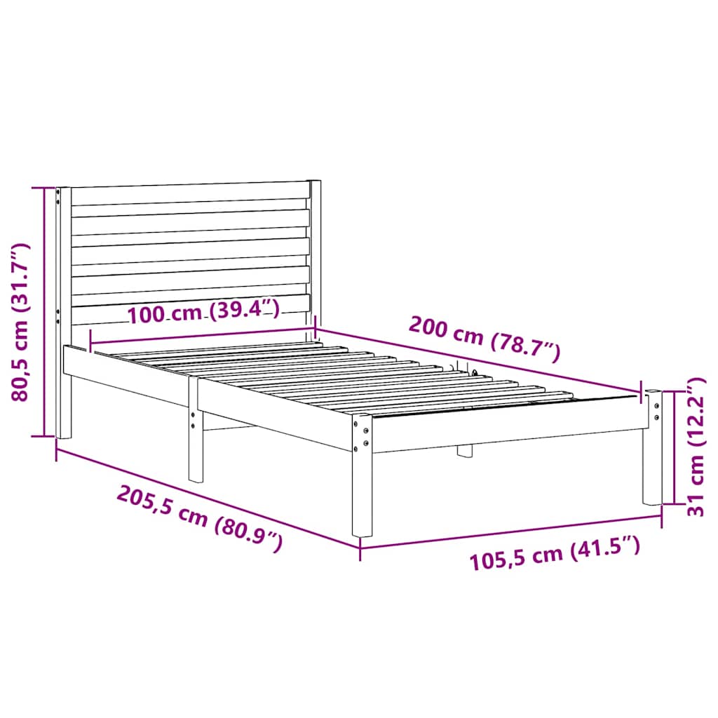 Struttura del letto Marrone 75 x 190 cm Pino massello | homemem39