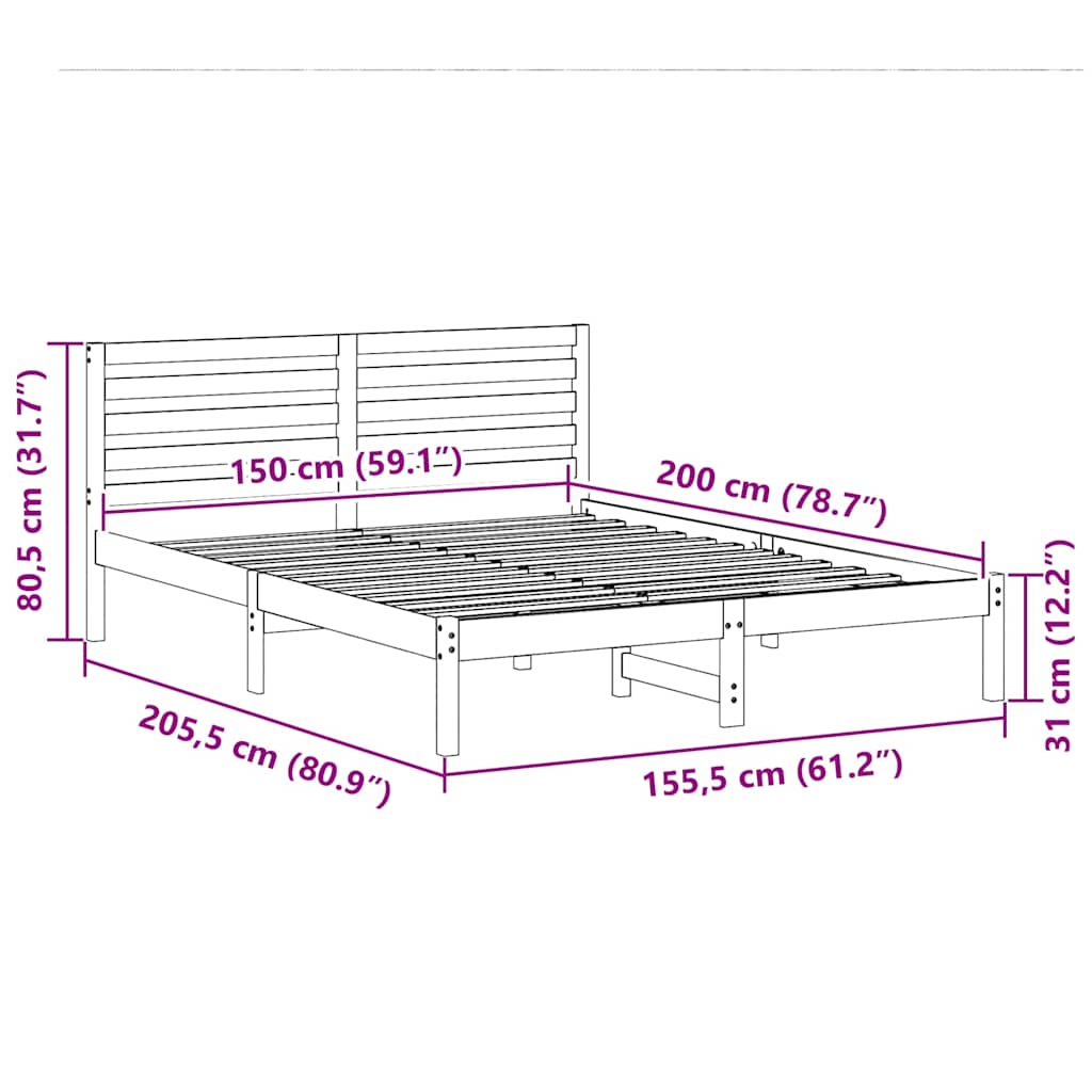Struttura del letto Marrone 150 x 200 cm Pino massello | homemem39