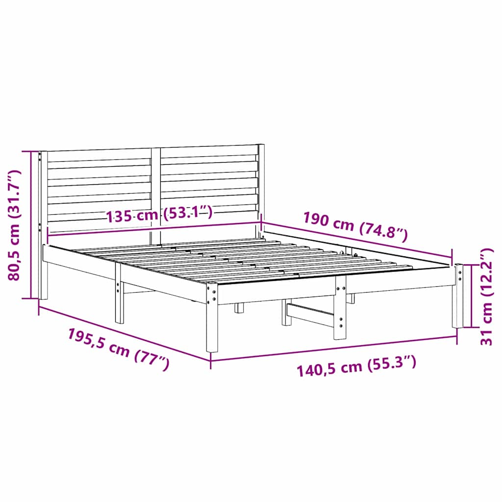 Struttura del letto Marrone 135 x 190 cm Pino massello | homemem39