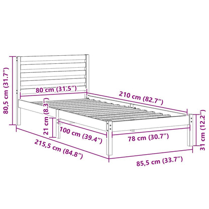 Struttura del letto Marrone 80 x 210 cm Pino massello