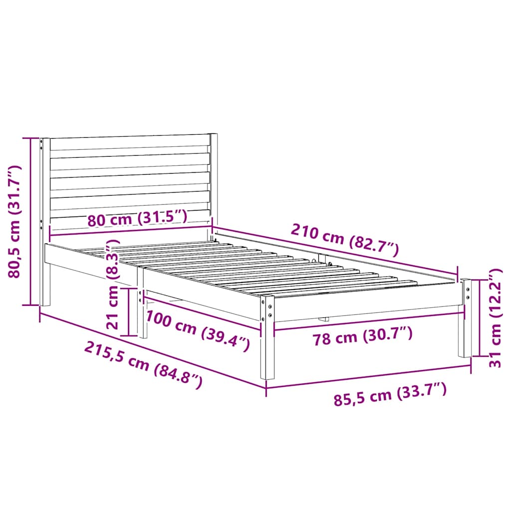 Struttura del letto Bianco 80 x 210 cm Pino massello | homemem39