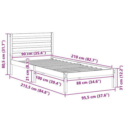 Struttura del letto Marrone 90 x 210 cm Pino massello