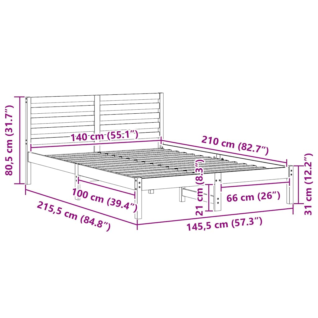 Struttura del letto Bianco 140 x 210 cm Pino massello