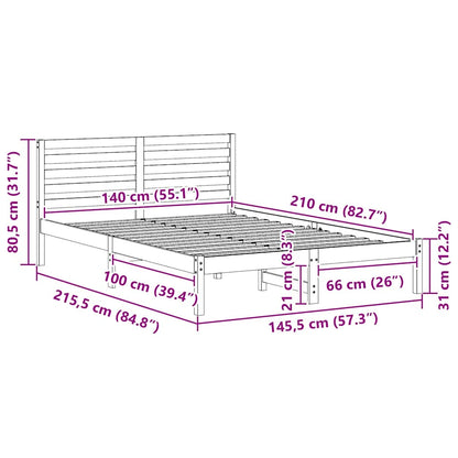 Struttura del letto Marrone cerato 140 x 210 cm Pino massello