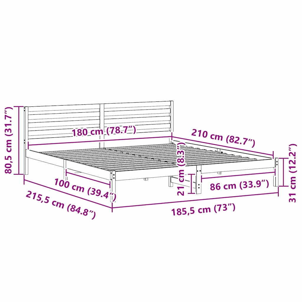 Struttura del letto Marrone 180 x 210 cm Pino massello | homemem39