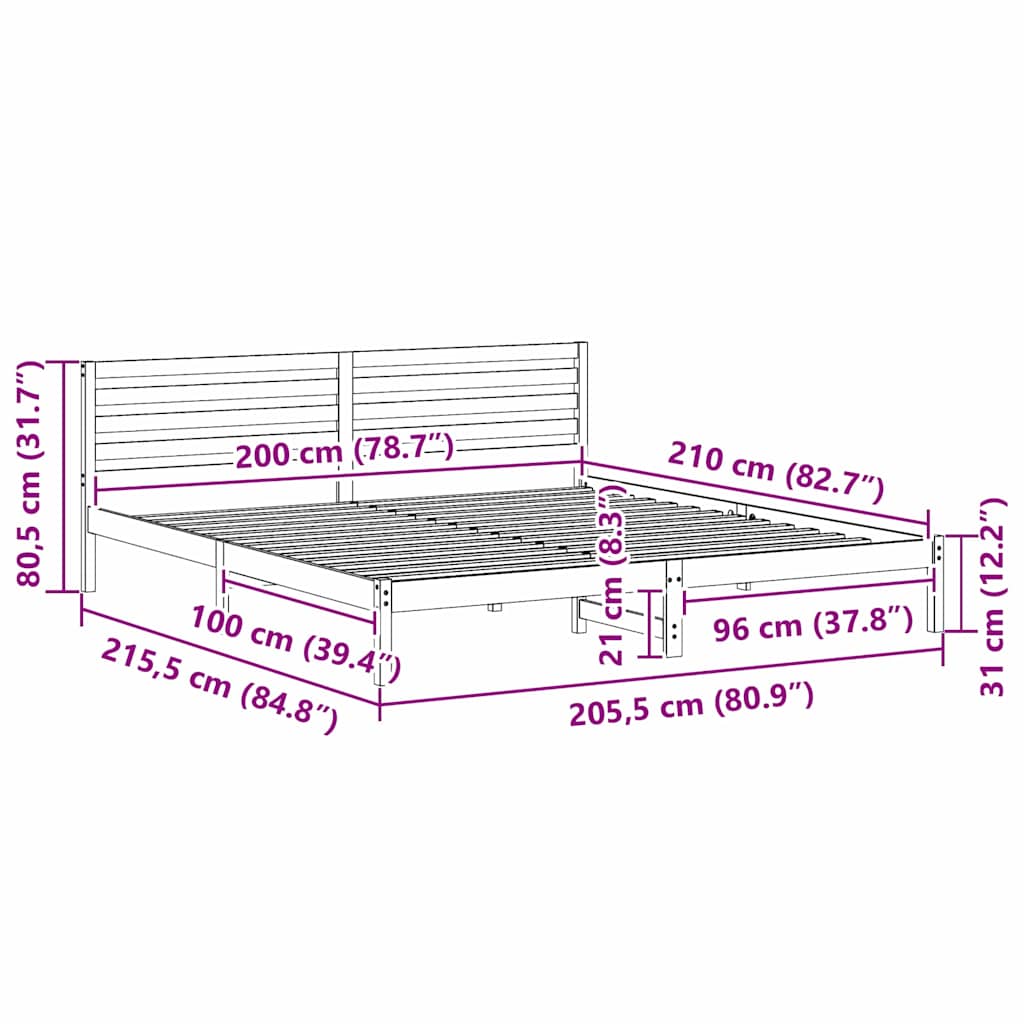 Struttura del letto Marrone cerato 200 x 210 cm Pino massello