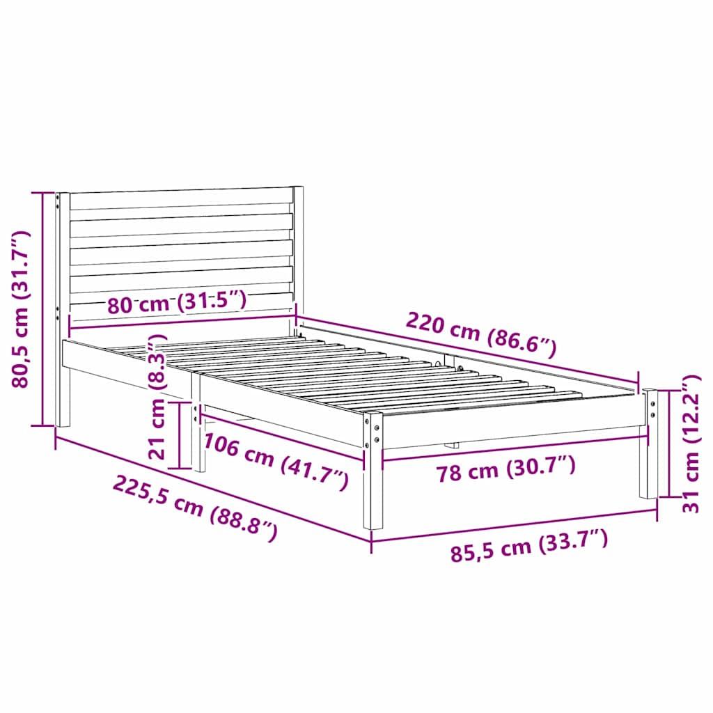 Struttura del letto Marrone 80 x 220 cm Pino massello | homemem39