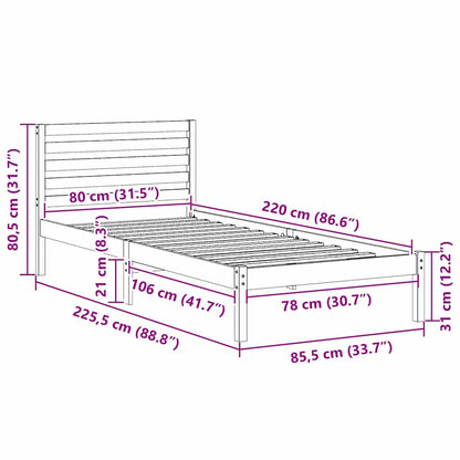 Struttura del letto Marrone cerato 80 x 220 cm Pino massello | homemem39