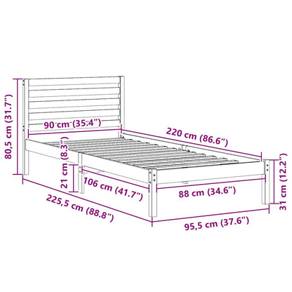 Struttura del letto Bianco 90 x 220 cm Pino massello | homemem39
